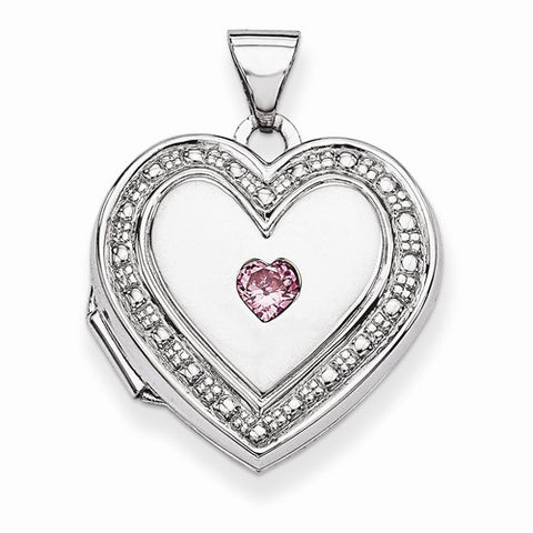 Sterling Silver Pink CZ 18mm Heart Locket
