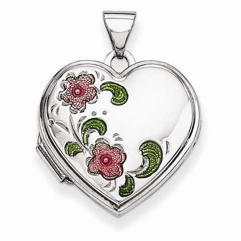 Sterling Silver Floral 18mm Heart Locket