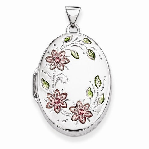 Sterling Silver Floral 26mm Oval Locket
