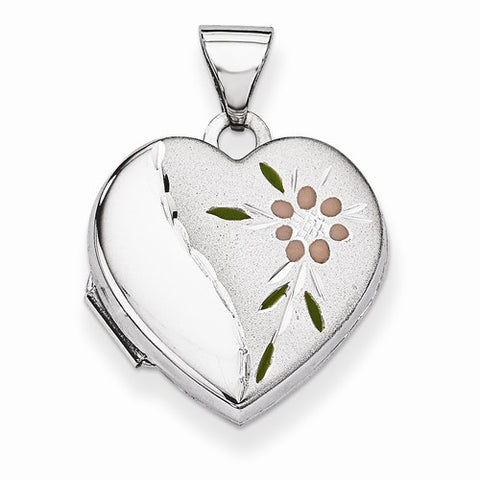 Sterling Silver Floral 15mm Heart Locket