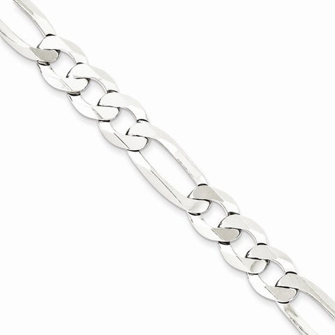 Sterling Silver Polished Flat Figaro Chain Bracelet