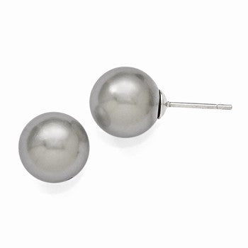 Sterling Silver 10-11mm Round Grey Shell Pearl Stud Earrings
