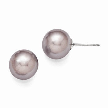 Sterling Silver 10-11mm Round Purple Shell Pearl Stud Earrings