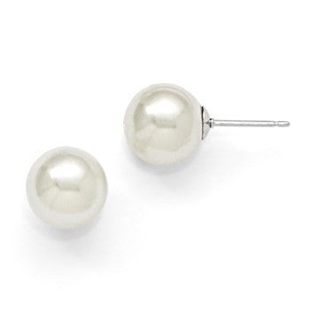Sterling Silver 10-11mm Round White Shell Pearl Stud Earrings