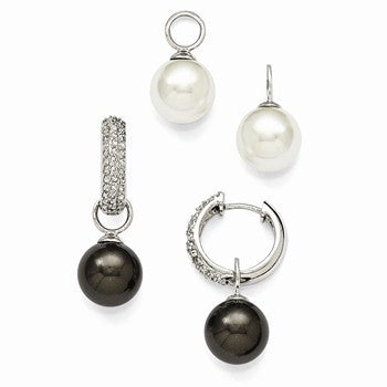 Sterling Silver 12-13mm Blk Wht Interchangable Hoops, Jewelry Earrings