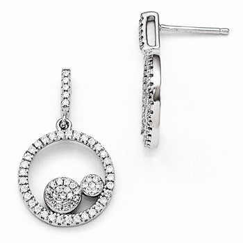 Sterling Silver CZ Circles Dangle Post Earrings