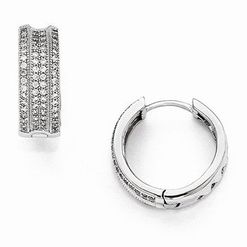 Sterling Silver CZ Rhodium Hoop Earrings