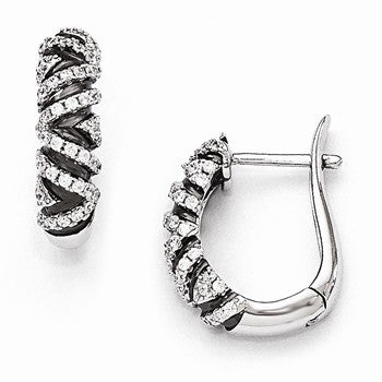 Sterling Silver CZ Hinged Hoop Earrings