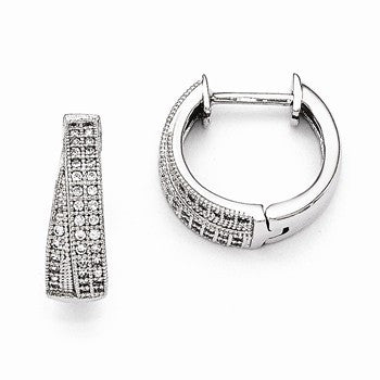 Sterling Silver CZ Polished Hinged Hoop Earrings