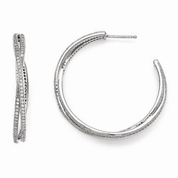 Sterling Silver CZ Polished Hoop Earrings