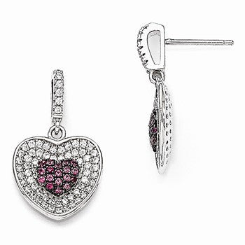 Sterling Silver CZ Heart Dangle Post Earrings