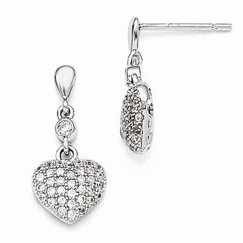 Sterling Silver CZ Polished Heart Post Earrings