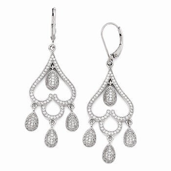 Sterling Silver CZ Heart w/Teardrop Leverback Earrings