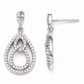 Sterling Silver CZ Polished Dangle Post Earrings