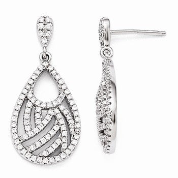 Sterling Silver CZ Polished Dangle Post Earrings