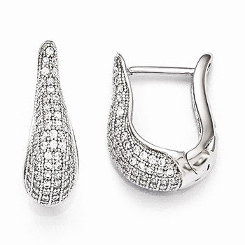 Sterling Silver CZ Polished Hinged Hoop Earrings