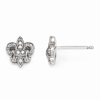 Sterling Silver CZ Polished Fluer De Lis Post Earrings