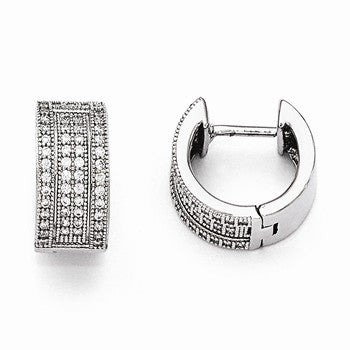 Sterling Silver CZ Polished Hinged Hoop Earrings