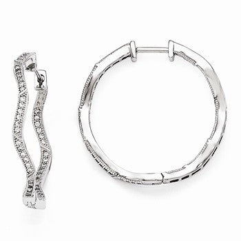 Sterling Silver CZ Polished Hinged Hoop Earrings