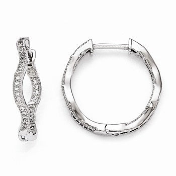 Sterling Silver CZ Polished Hinged Hoop Earrings