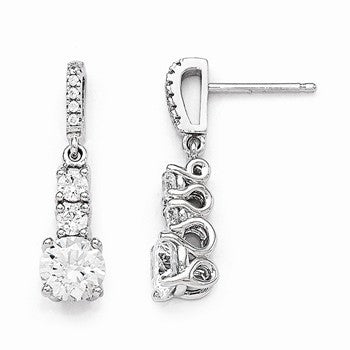 Sterling Silver CZ 3 Stone Dangle Post Earrings