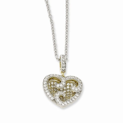 Sterling Silver & Vermeil CZ Heart Pendant Necklace