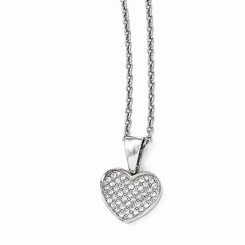 Sterling Silver & CZ Polished Heart Pendant Necklace