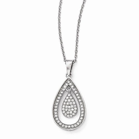 Sterling Silver & CZ Polished Teardrop Pendant Necklace