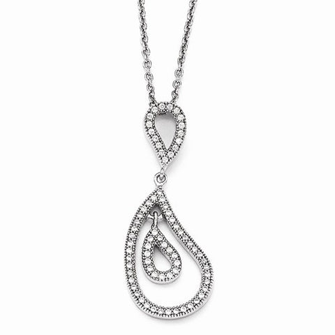 Sterling Silver & CZ Polished Teardrop Pendant Necklace