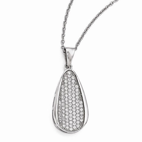 Sterling Silver & CZ Polished Teardrop Pendant Necklace