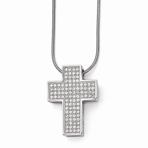 Sterling Silver & CZ Polished Cross Pendant Necklace