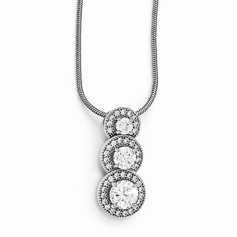 Sterling Silver & CZ Polished Pendant Necklace