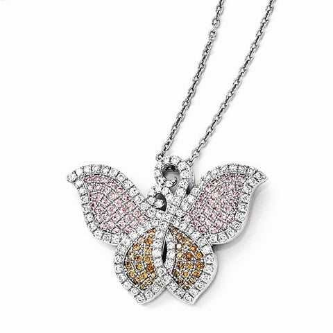 Sterling Silver & CZ Butterfly Pendant Necklace