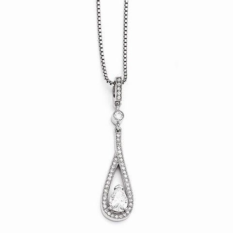 Sterling Silver & CZ Teardrop Pendant Necklace