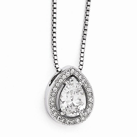Sterling Silver & CZ Teardrop Pendant Necklace