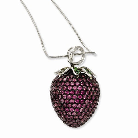 Sterling Silver & CZ Strawberry Necklace