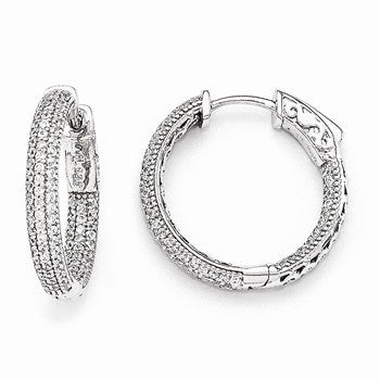 Sterling Silver Rhodium-plated CZ In & Out Hinged Hoop Earrings