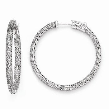 Sterling Silver Rhodium-plated CZ In & Out Hinged Hoop Earrings