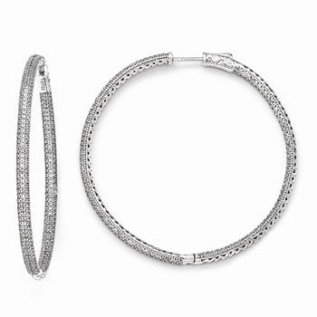 Sterling Silver Rhodium-plated 706 stones CZ Hinged Hoop Earrings