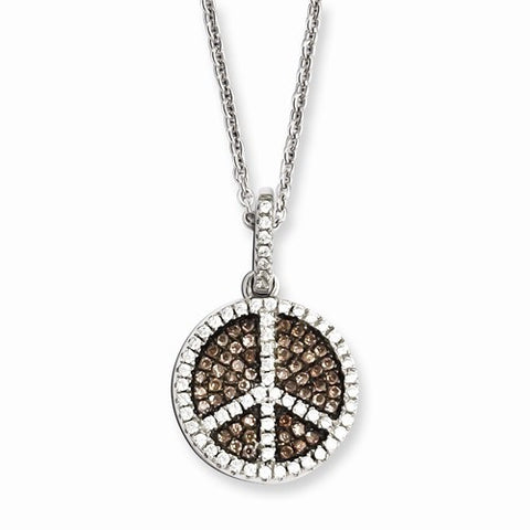 Sterling Silver & CZ Coffee Peace Sign Necklace