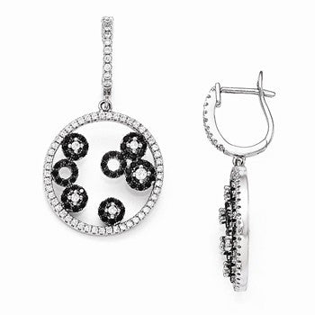 Sterling Silver Black White CZ Circle Post Earrings