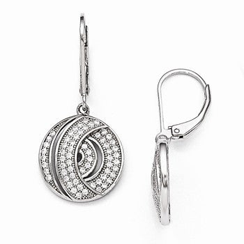 Sterling Silver CZ Circle Leverback Earrings