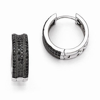 Sterling Silver Black CZ Black Rhodium Hoop Earrings