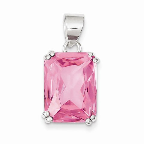 Sterling Silver Rectangle Pink CZ Pendant, Pendants for Necklace