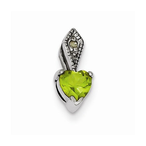 Sterling Silver Diamond & Peridot Heart Pendant, Pendants for Necklace