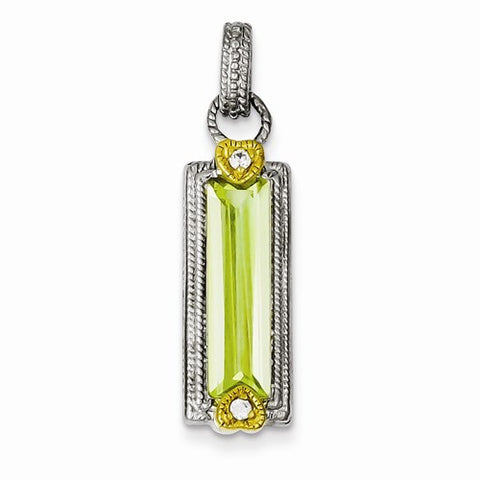 Sterling Silver & Vermeil Light Green CZ Pendant, Pendants for Necklace