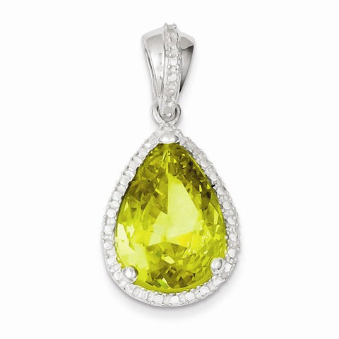 Sterling Silver Pear Shape Green CZ Pendant, Pendants for Necklace