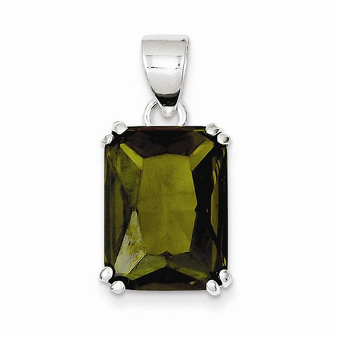 Sterling Silver Rectangle Green CZ pendant, Exquisite Pendants for Necklace