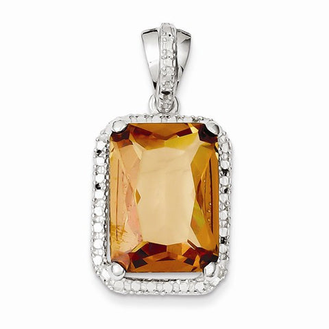 Sterling Silver Rectangle Champagne CZ Pendant, Pendants for Necklace