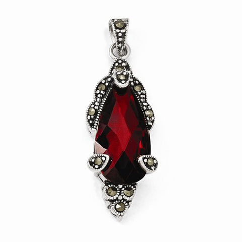 Sterling Silver Marcasite & Red CZ Pendant, Pendants for Necklace